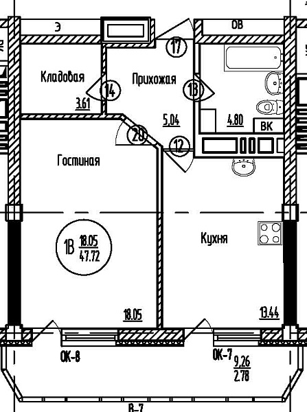 2-к квартира, 46 м², 11/22 этаж, ЖК «Союзный»