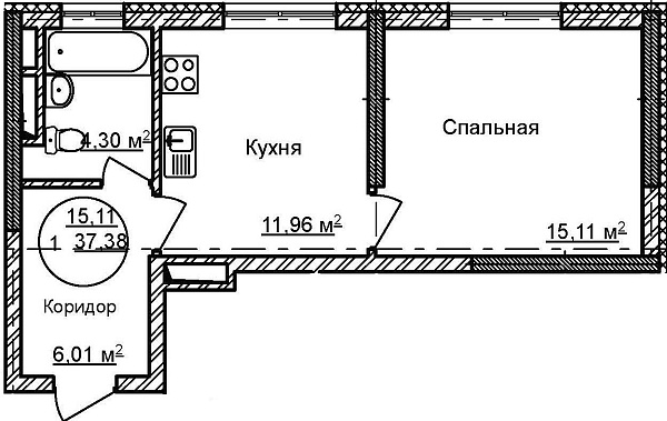 1-к квартира, 37 м², 30/32 эт., ЖК «Некрасовский» с. К