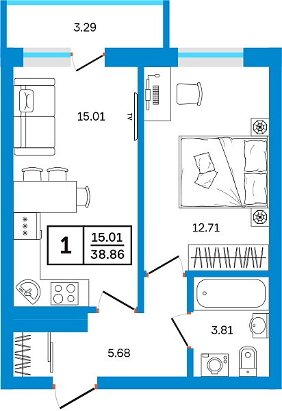 1-к квартира, 38 м², 17/24 этаж, ЖК «Некрасовский» с. Е