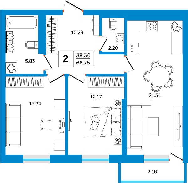 2-к квартира, 66 м², 14/26 этаж, ЖК «Некрасовский» с. ЖИ