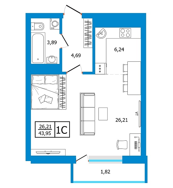 Студия, 43 м², 15/26 этаж, ЖК «Некрасовский» с. ЖИ