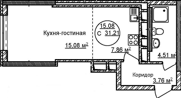 Студия, 31 м², 29/32 эт., ЖК «Некрасовский» с. К